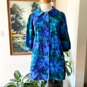 Anthropologie Elevenses Blue Watercolor Swing Coat